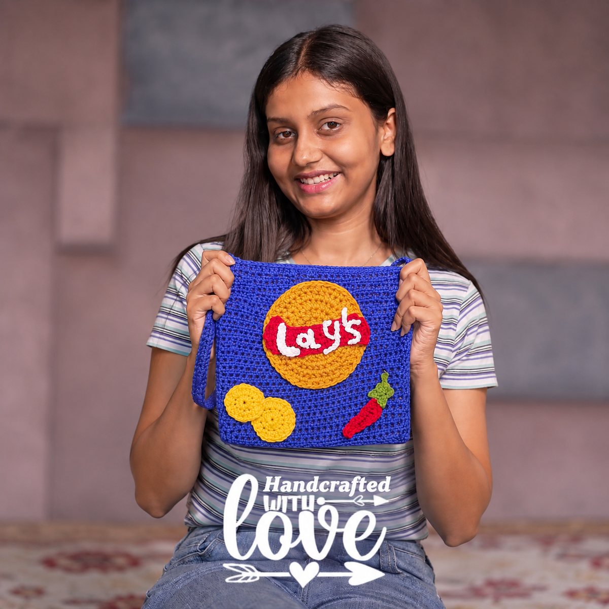 Knot By Knot Handmade Crochet "Lay's" Style Chips Sling Bag