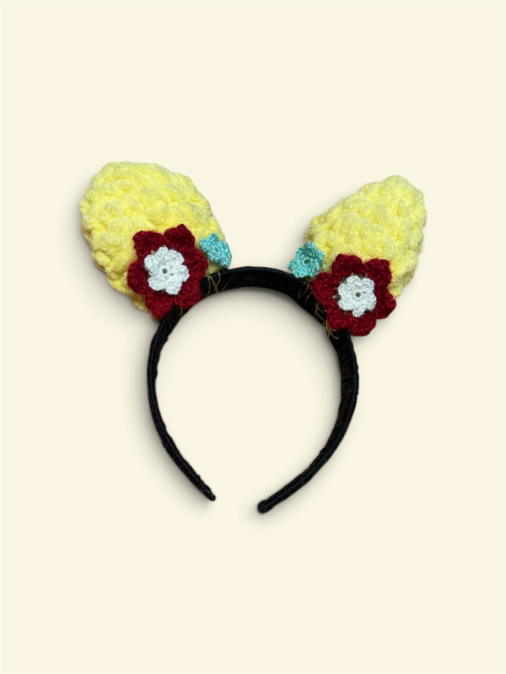 Knot By knot Handmade Crochet Floral Bunny Ear Headband