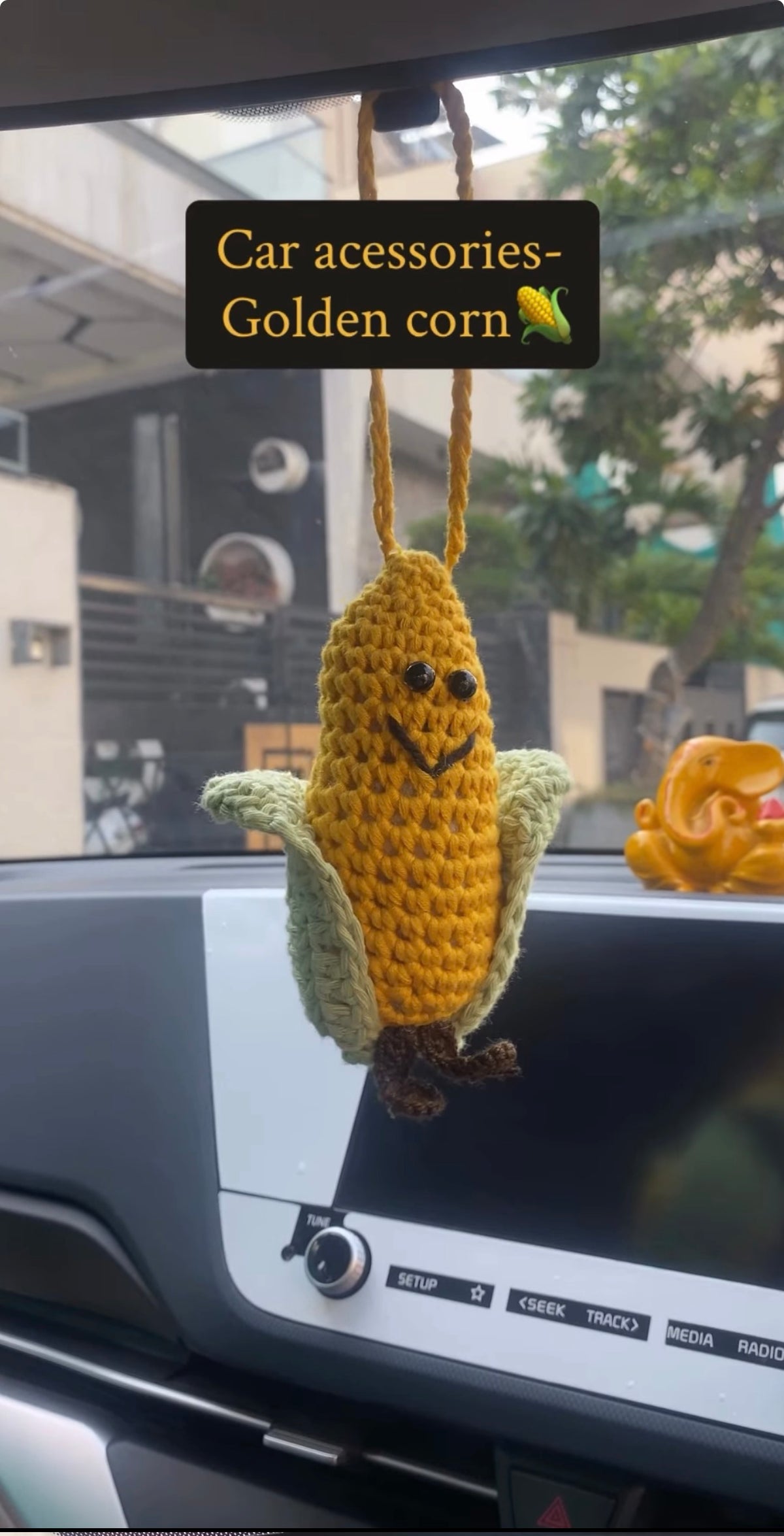 Knot By Knot Handmade Crochet Corn Car Hanging Pair
