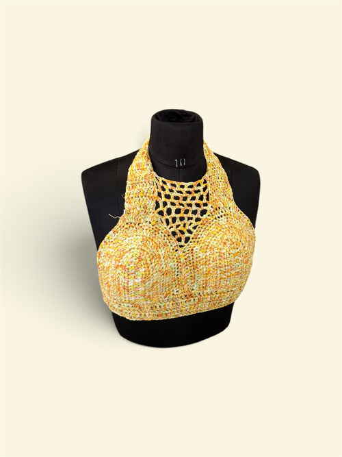 Knot By Knot Boho Sunset Handmade Crochet Halter Crop Top