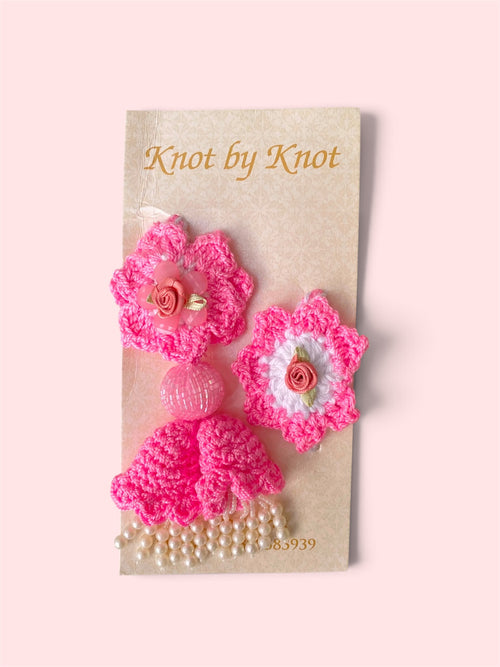 Knot by Knot Handmade Crochet Floral Rakhi for Brother, Pink Raksha Bandhan Rakhi with Decorative Beads and Flowers