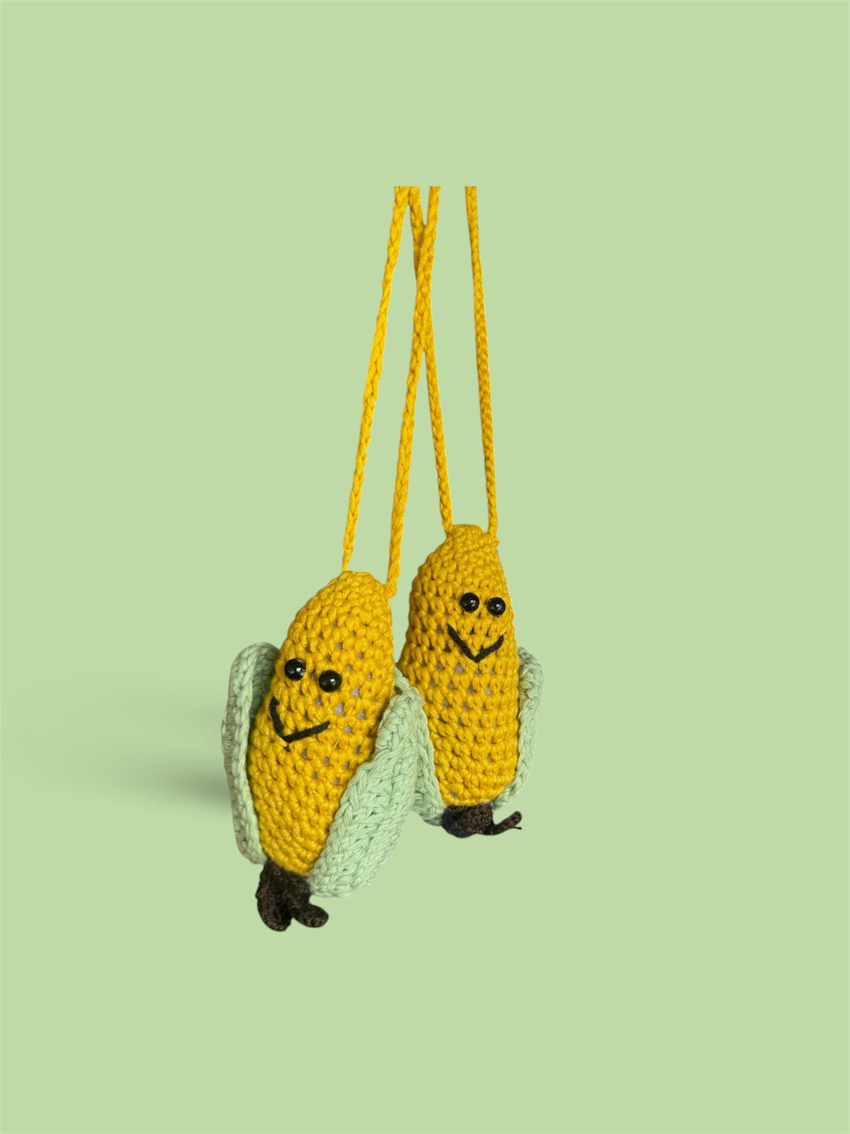 Knot By Knot Handmade Crochet Corn Car Hanging Pair